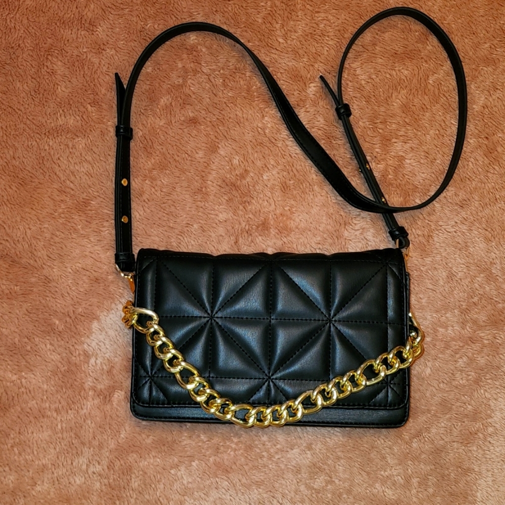 TopShop Black Quilted Chain Crossbody Bag